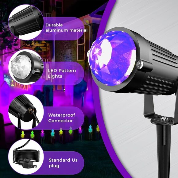 Christmas Outdoor Spot Lights Black Light Projector 16 Col IP65 2 Pack All Metal - Picture 5 of 16